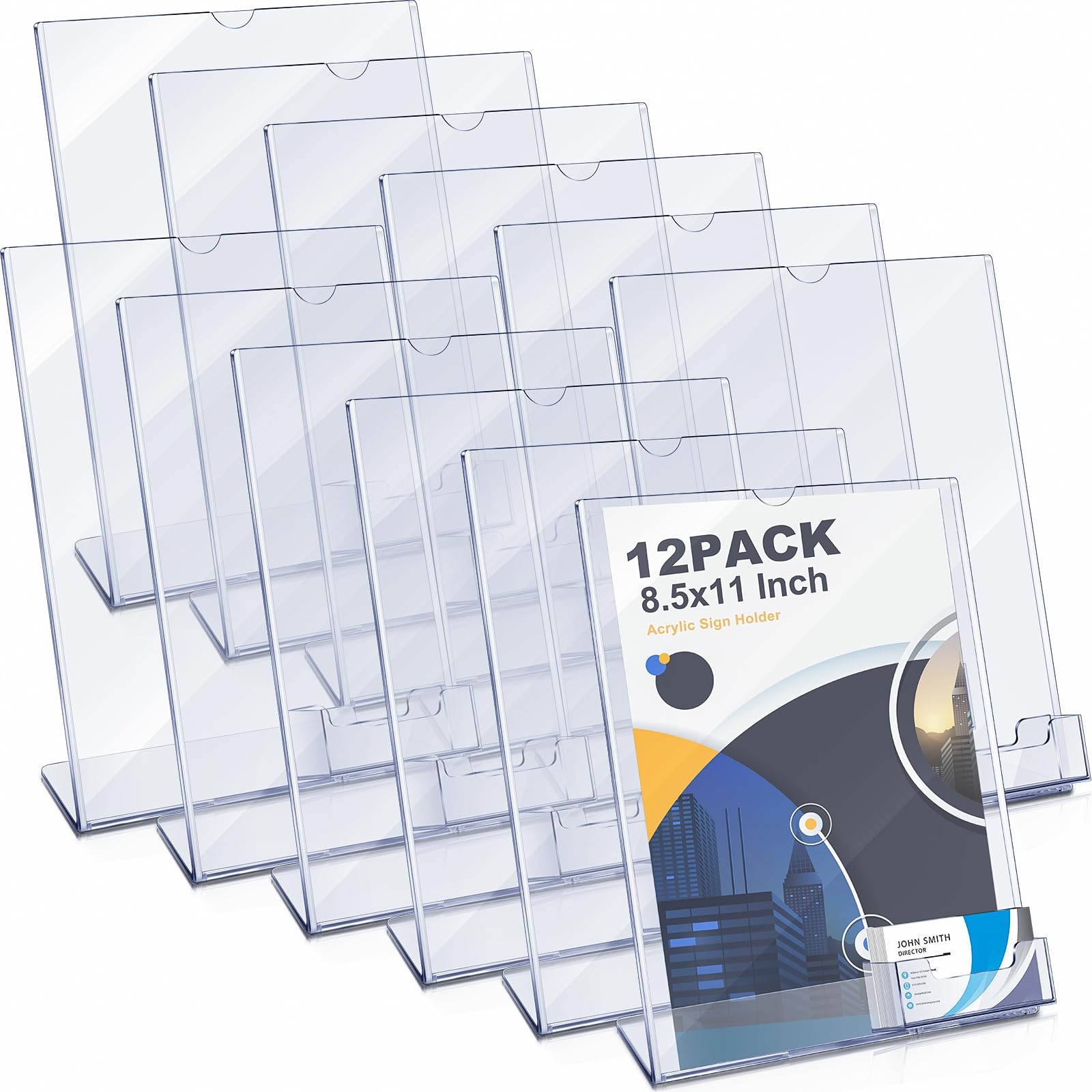 3 Pcs 8.5 X 11 Acrylic Sign Holder With Business Card Holder Clear Brochure Display Stand With Attached Business Card Pocket Advertisement Printed Material Flyer Holder Flyer Stand Frame For Business - View #2