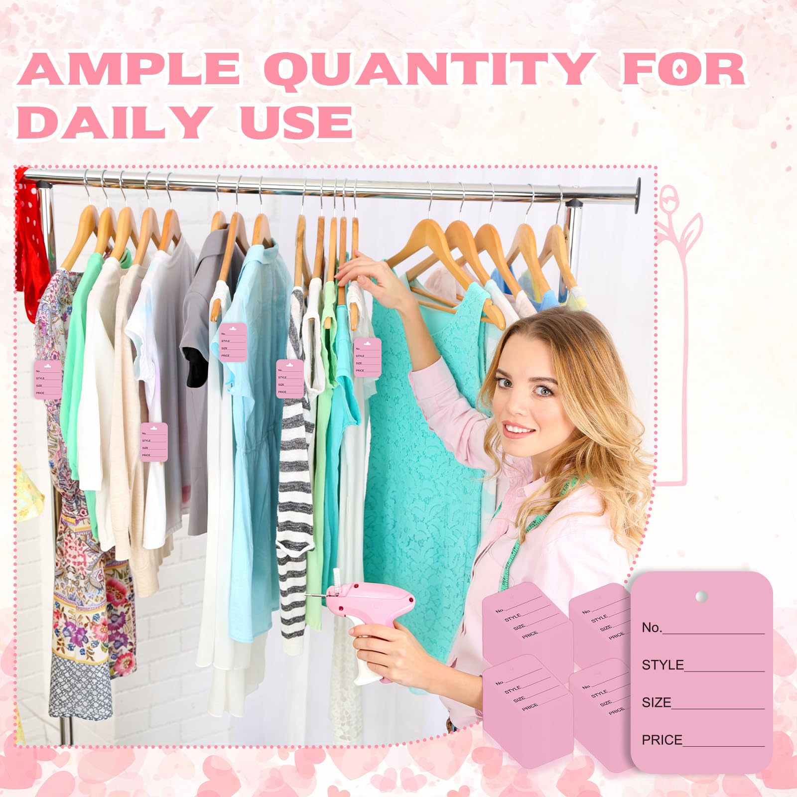 8006 PZ Cartellini Prezzi con Pistola Set per Abbigliamento 1000 Cartellini Prezzo Indumenti Rosa Prezzo Pistola con 5 Aghi 0,98/2/2,95 Pollici 3000 Chiusure in Plastica Barbs Etichette Marcatura