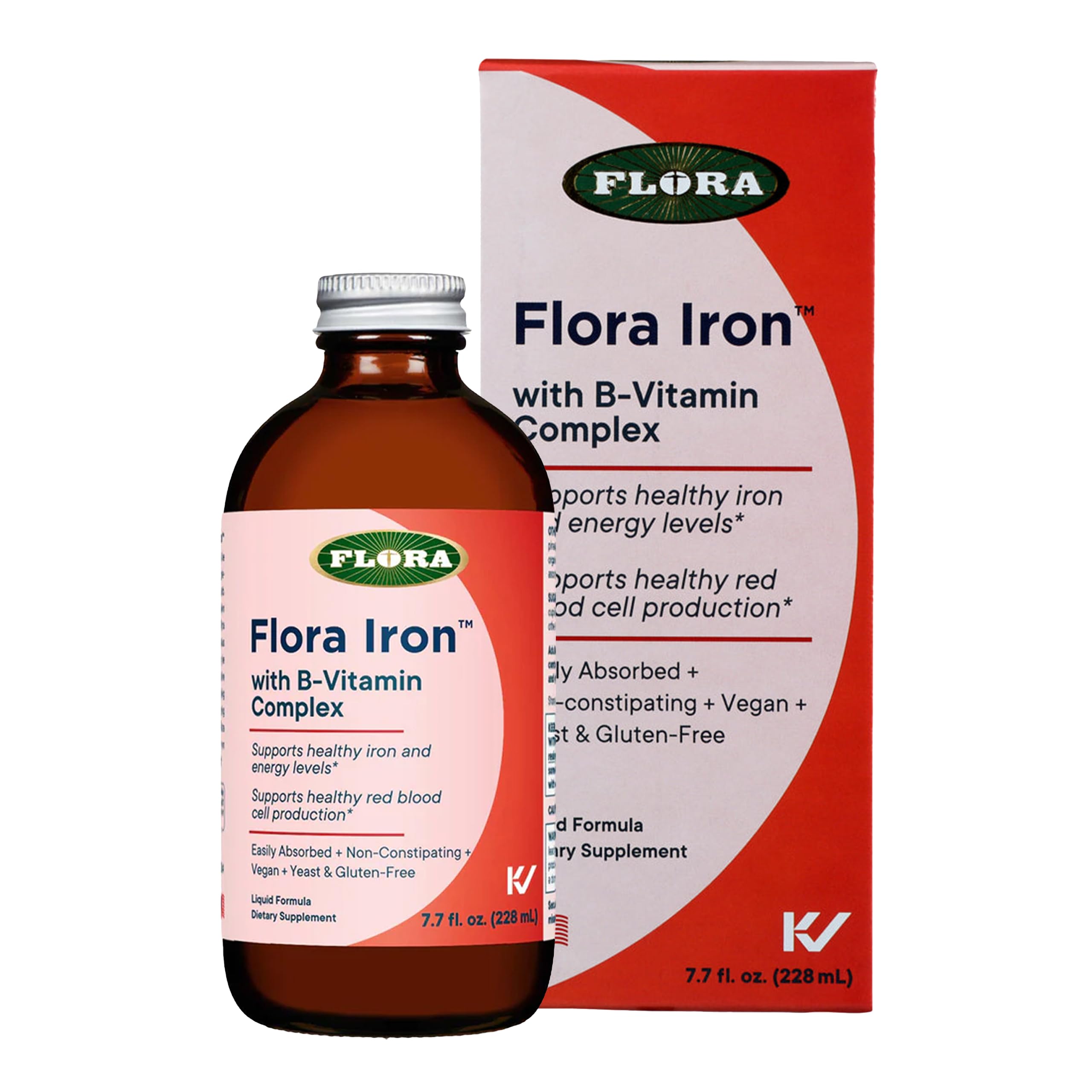 Flora Iron with B-Vitamin Complex - Helps Maintain Healthy Iron Levels - Non-Constipating, Highly Absorbable - Vitamin-B & Liquid Iron - Vegan Supplement - Yeast & Gluten Free, 7.7-oz. Glass Bottle
