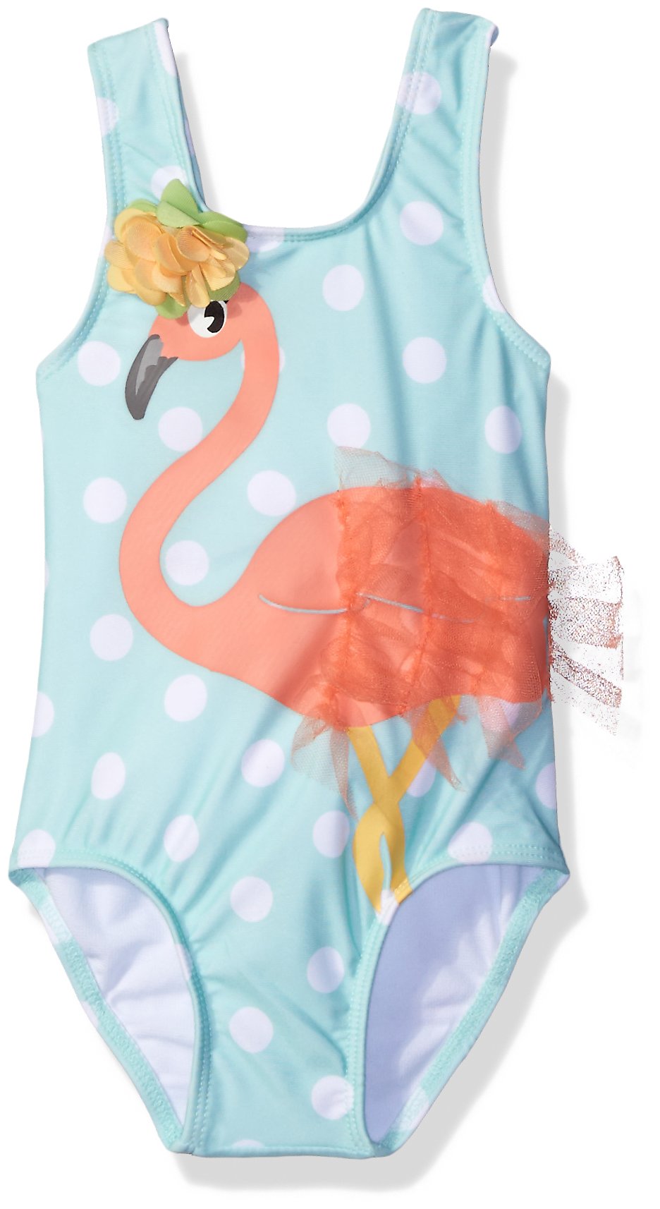 Candlesticks Little Girls' Toddler Flamingo One Piece Swim Suit, Aqua/Coral, 2T