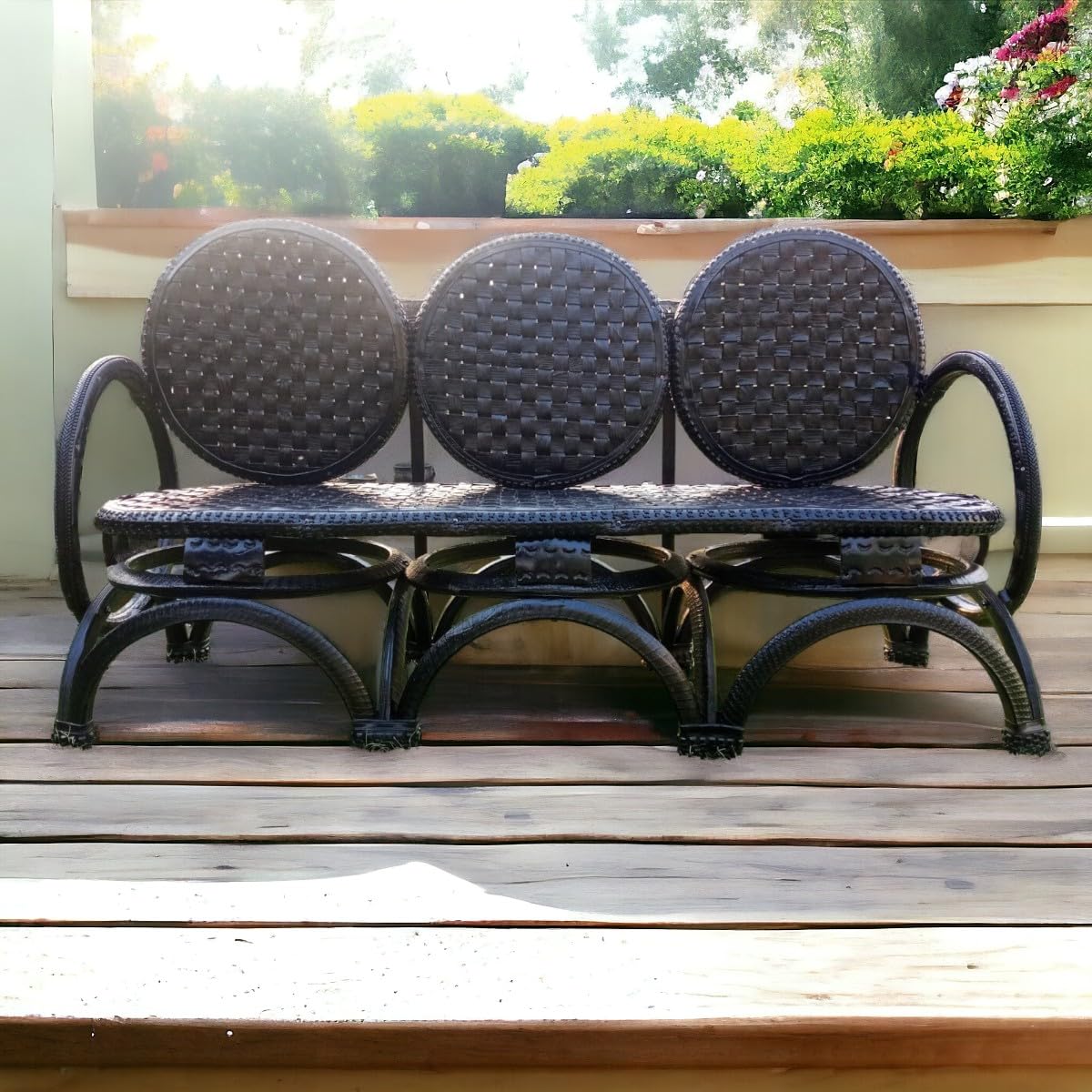 De'Dzines Patio Bench for Garden and Outdoor | Eco-Friendly, Handcrafted & Durable | Unique Bench, Rubber, Black (Medium)