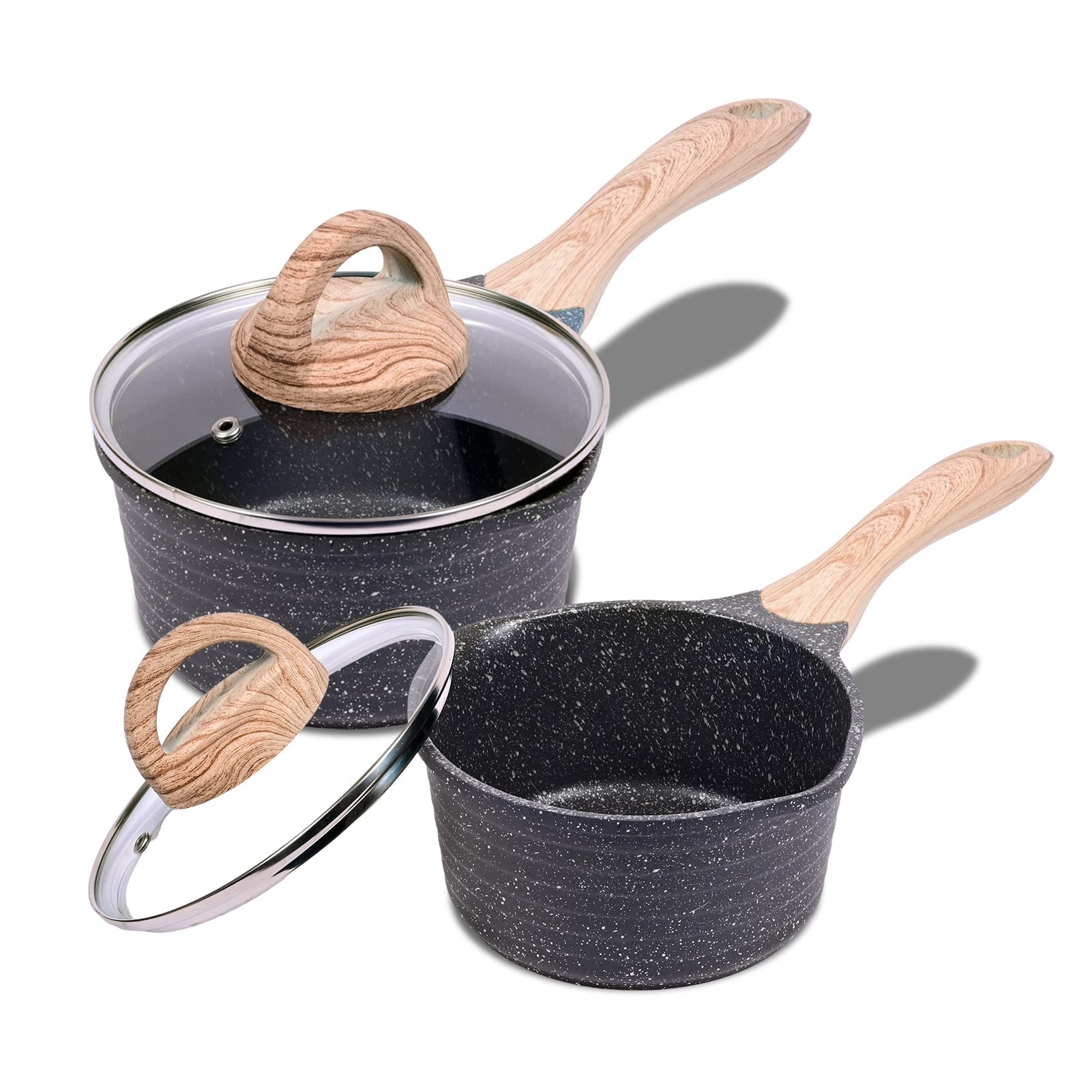 JEETEE Sauce Pan with Lid, 1.5 Quart and 2 Quart Non Stick Saucepans Set, Induction Pots Set Masterclass Cookware Set (4 PCS)