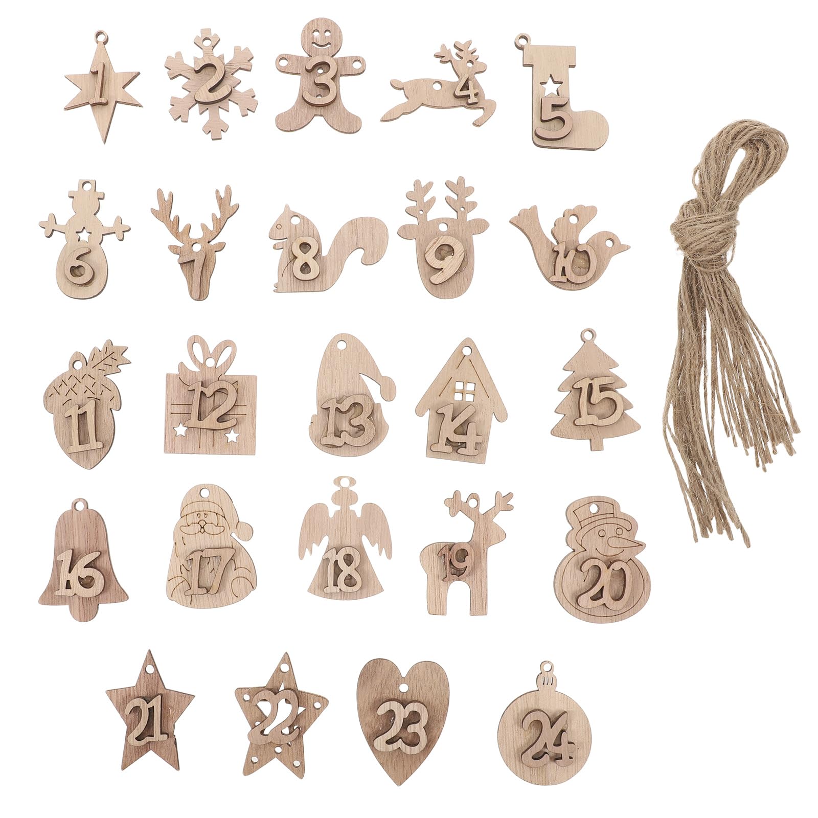 24pièces Calendrier De Noël Bois Pendants Suspendus Chiffres Décoratifs Pour Sapin Murs Portes Fête Ambiance