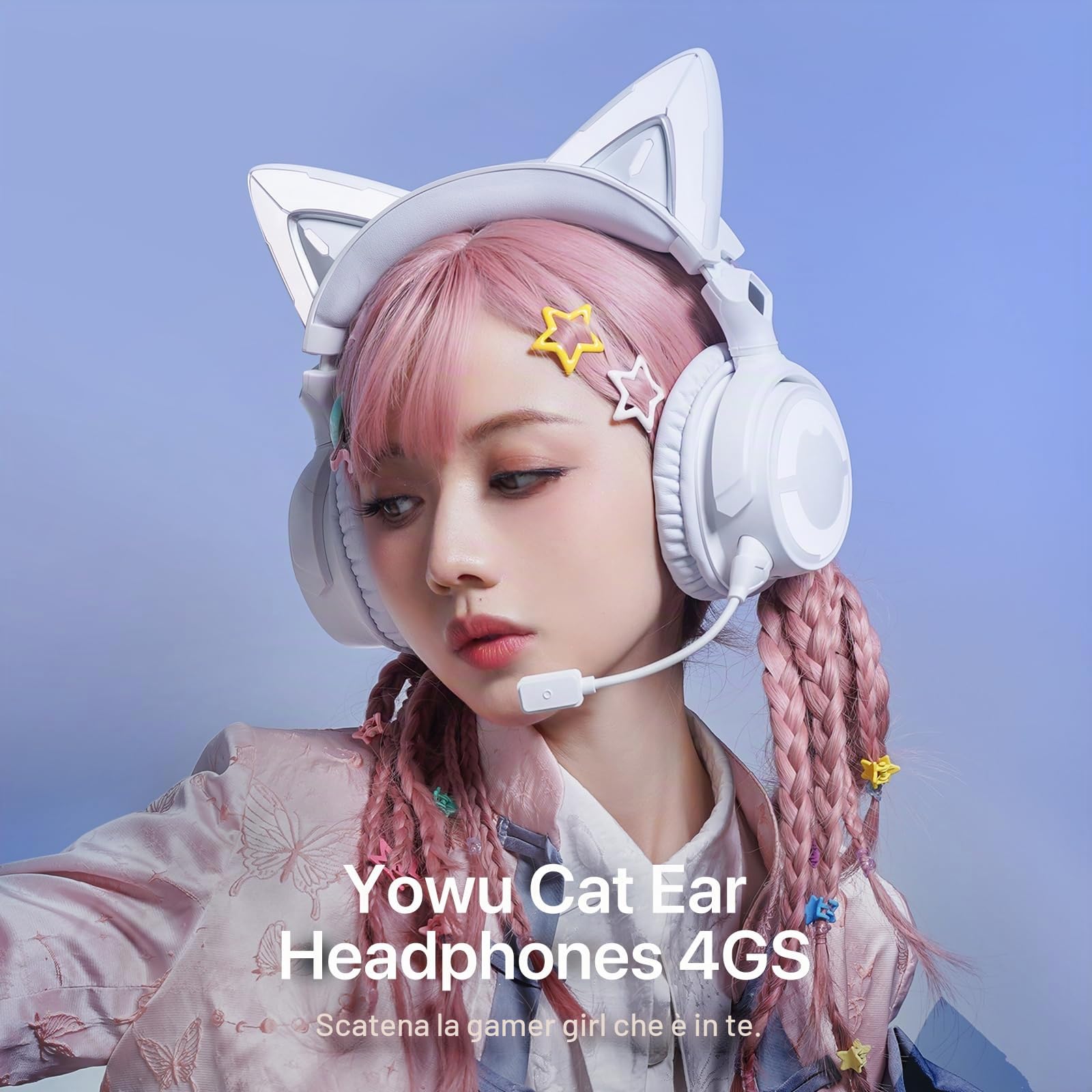 YOWU Cuffie RGB 4GS, cuffie da gioco wireless e cablate migliorate, con microfono HD, riduzione attiva del rumore (bianco)