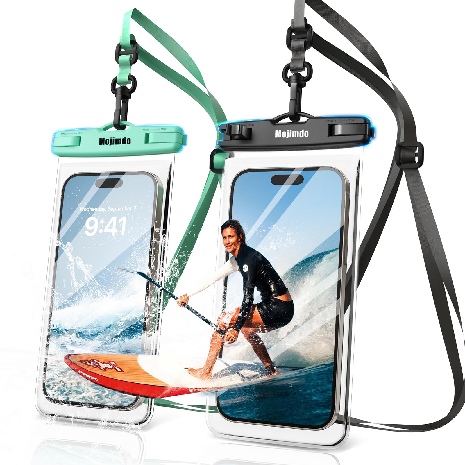 Mojimdo Black+Green Eccellent 8,00'' Plus Waterproof Phone Pouch, Waterproof Phone Case Ipx8/30M Sensitive Touch Underwater Cover, Waterproof Phone Dry Bag Case Compatible With Iphone/Samsung/Xiaomi (Black+Green)