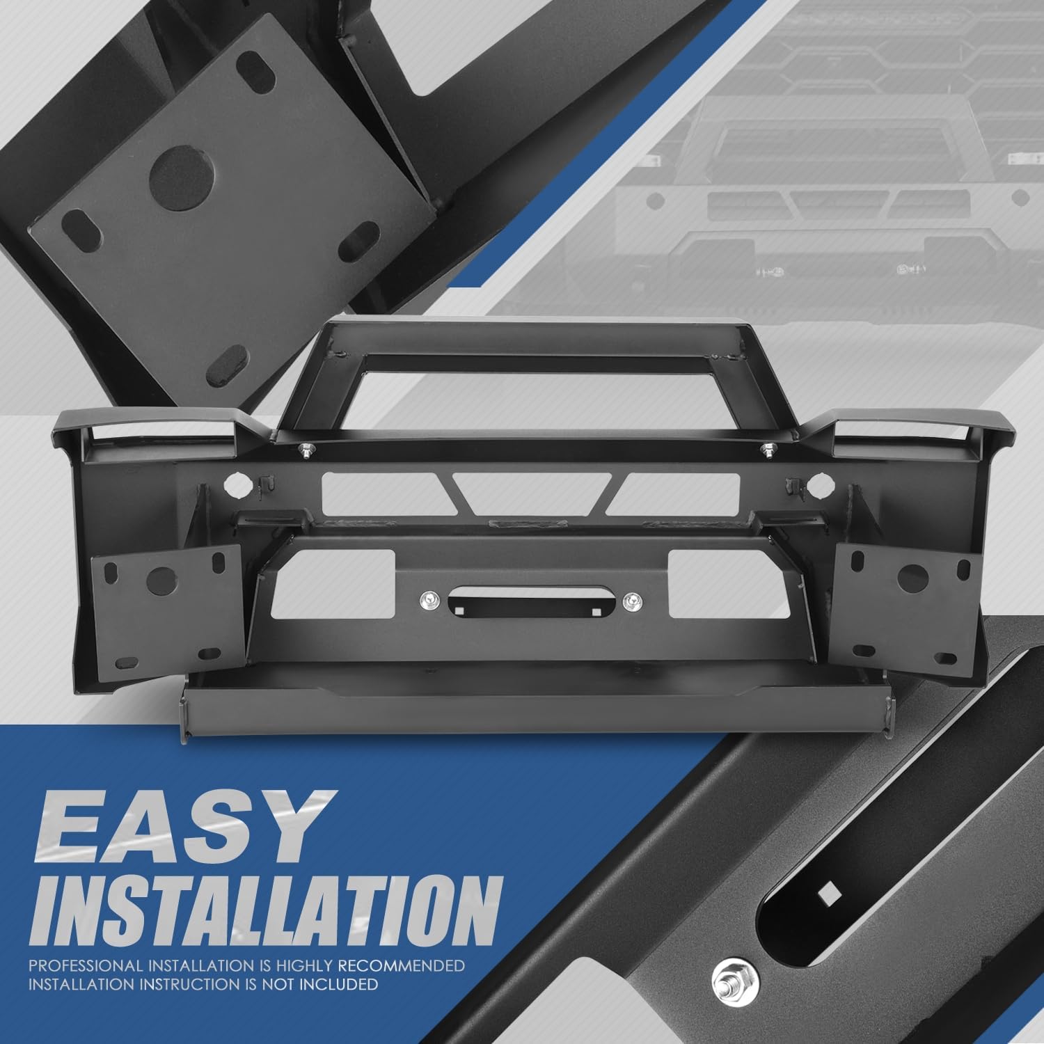 Auto Dynasty [Parking Sensor Model] Front Center Bumper Guard Off-Road Steel Bull Bar with License Plate Mount and D-Rings Compatible with Toyota Tundra 2022-2024, Matte Black
