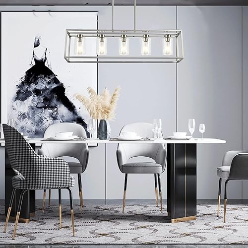 Miniatura 5 de Candelabros modernos rectangulares de níquel cepillado, 5 luces, accesorios de iluminación para comedor, jaula de isla de cocina, colgante lineal,