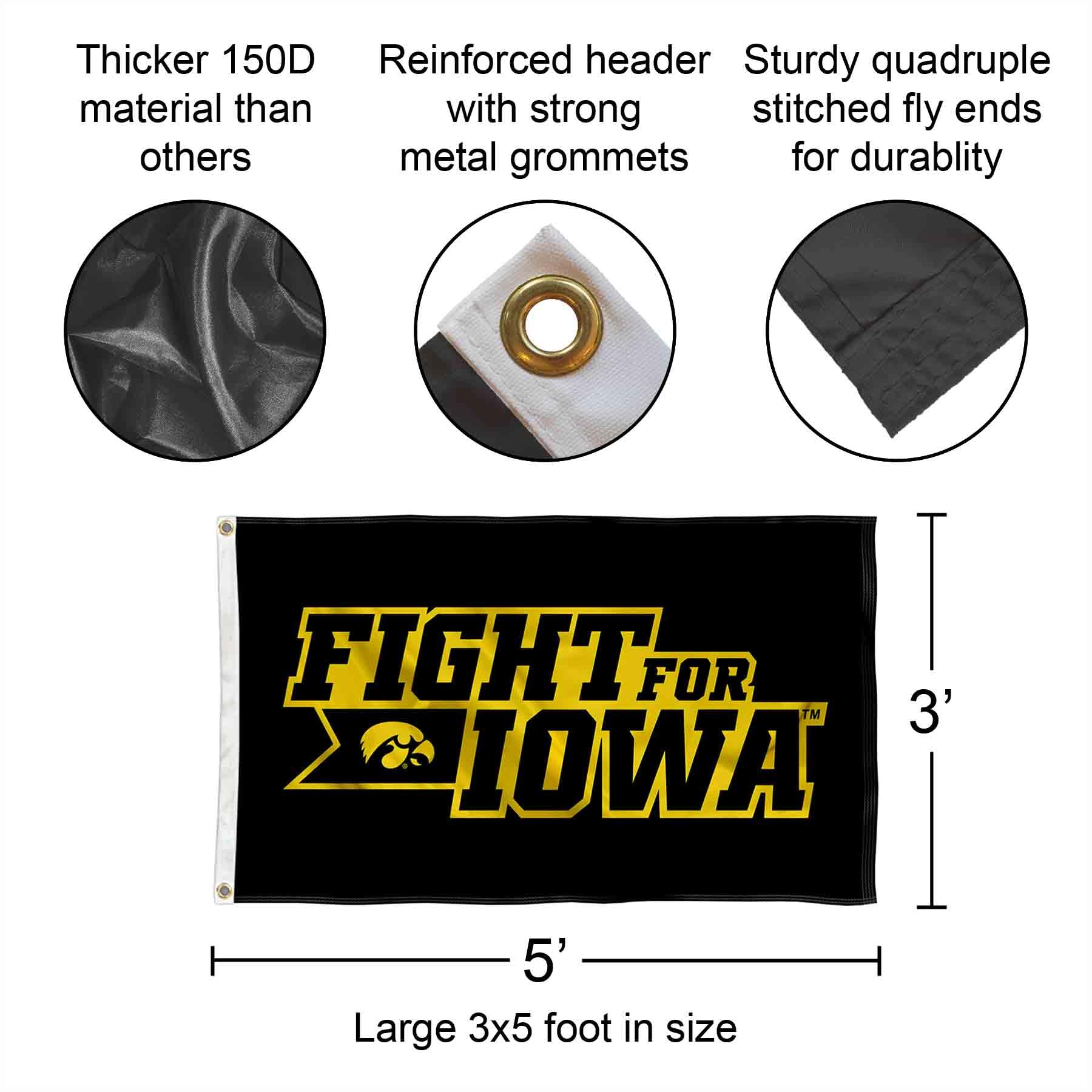 College Flags And Banners Iowa Hawkeyes "Fight For Iowa" Flag | 3x5 Feet Officially Licensed Polyester - View #5