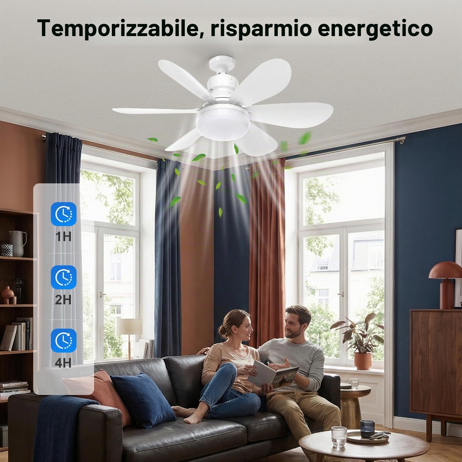 Plafoniera con Ventilatore, Ventilatore da Soffitto con Illuminazione e Telecomando, Piccolo Ventilatore Silenzioso con 3 Livelli di Vento,Timer 1/2/4H, Funzione di Memoria