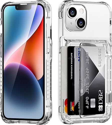 Funda protectora transparente para iPhone 15 Plus, funda protectora para tarjetas de crédito, resistente a los golpes, antiarañazos, anti-amarilla,