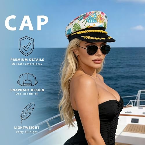 Miniatura 3 de Sombrero de capitán marinero, sombrero azul marino, yate, barco, tropical, hawaiano, flores, regalos de fiesta, accesorios de disfraz para mujeres y