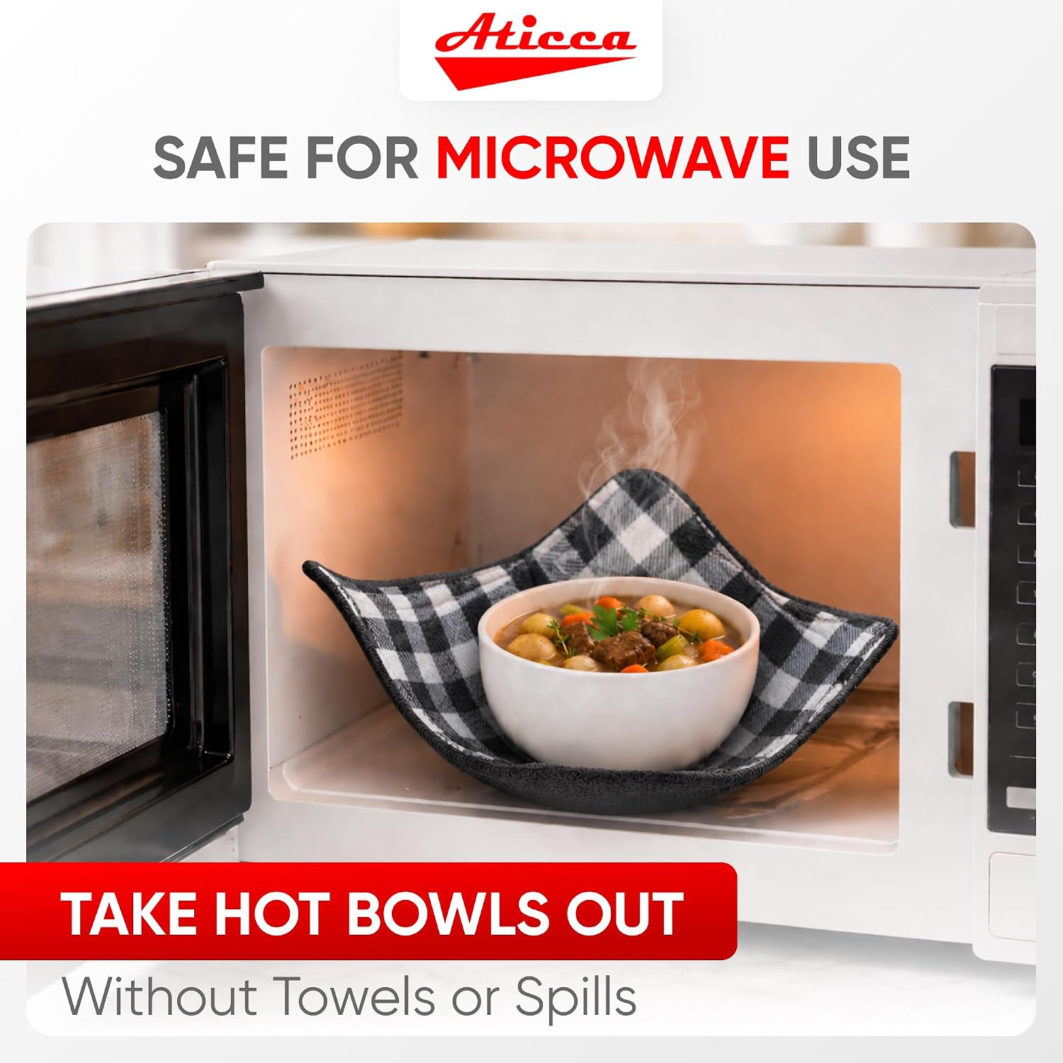 Aticca Microwave Bowl Cozy Holders, Heat Proof, Black Multicolor 4-Pack