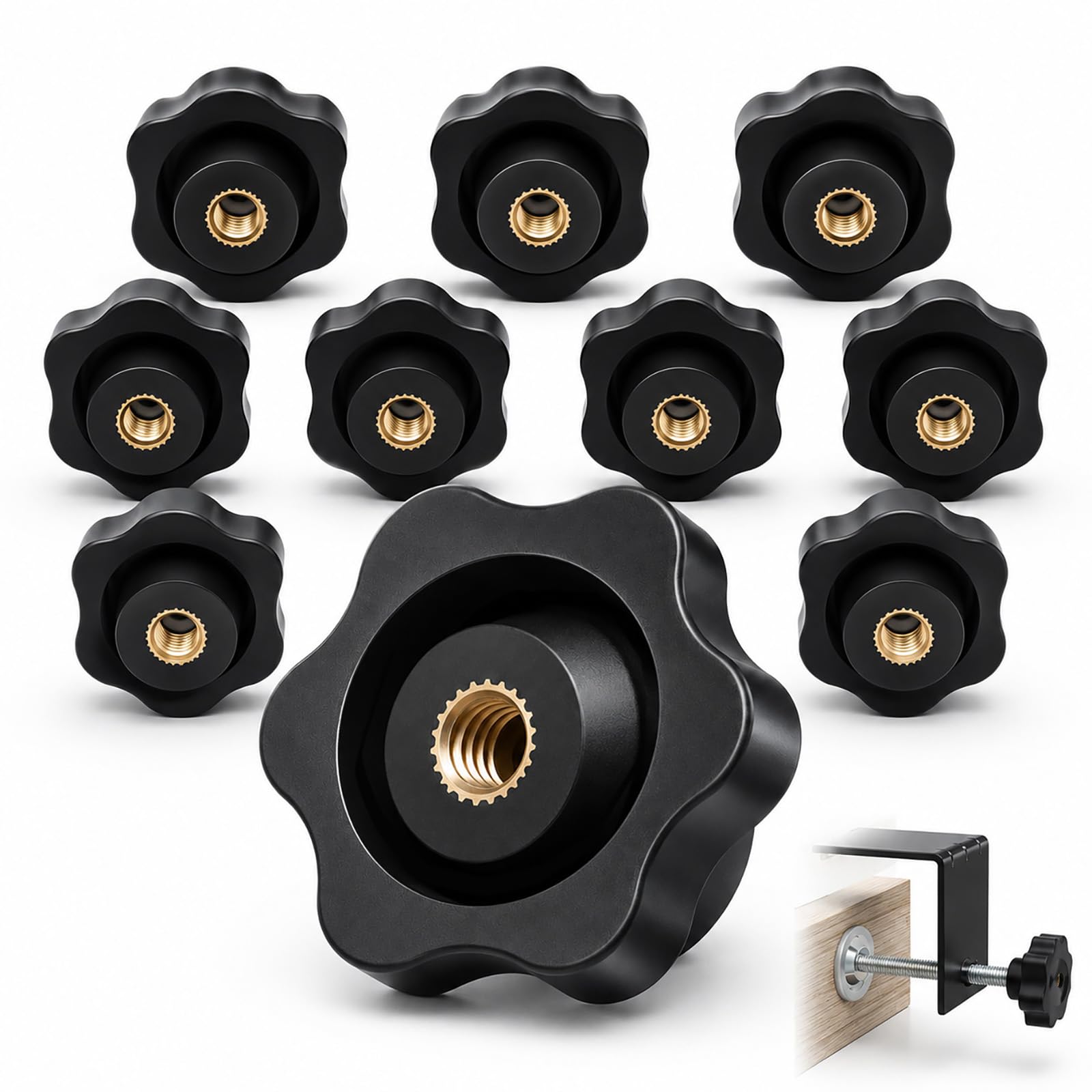 10 Pcs M6 Wing Nut, Wing Nuts and Bolts, Thumb Screw Tightening Replacement for Machinery Tools, Plastic Star Nuts for Machines Furniture Fitness Equipment