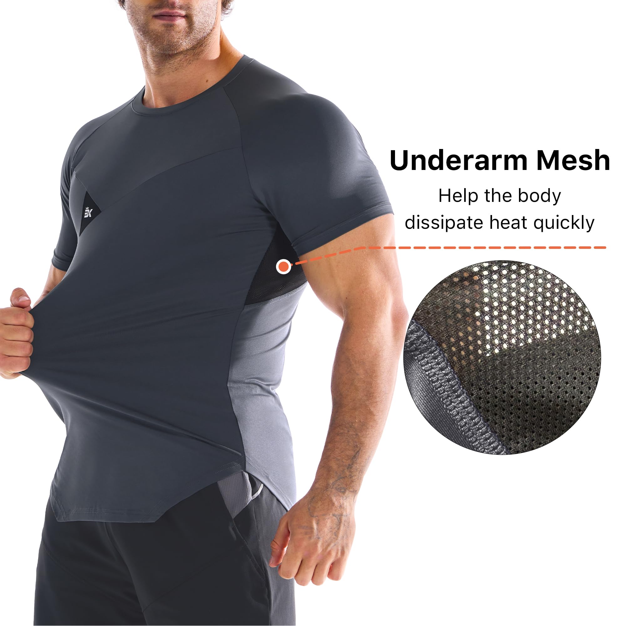 BROKIG Camiseta de gimnasio irregular para hombre, camiseta deportiva de ajuste muscular, camiseta de secado rápido, camiseta transpirable para correr