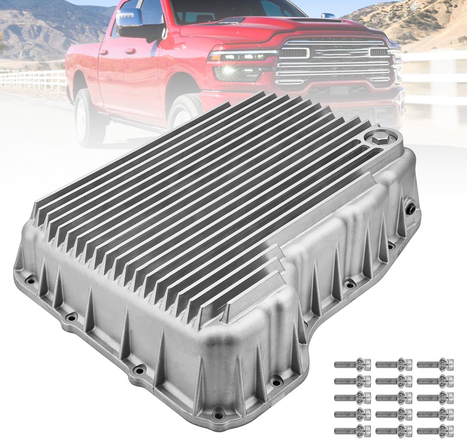 228052120 Heavy Duty Black Transmission Pan Compatible with Dodge Ram 2500/3500 68RFE 6.7L Cummins 2007-2025