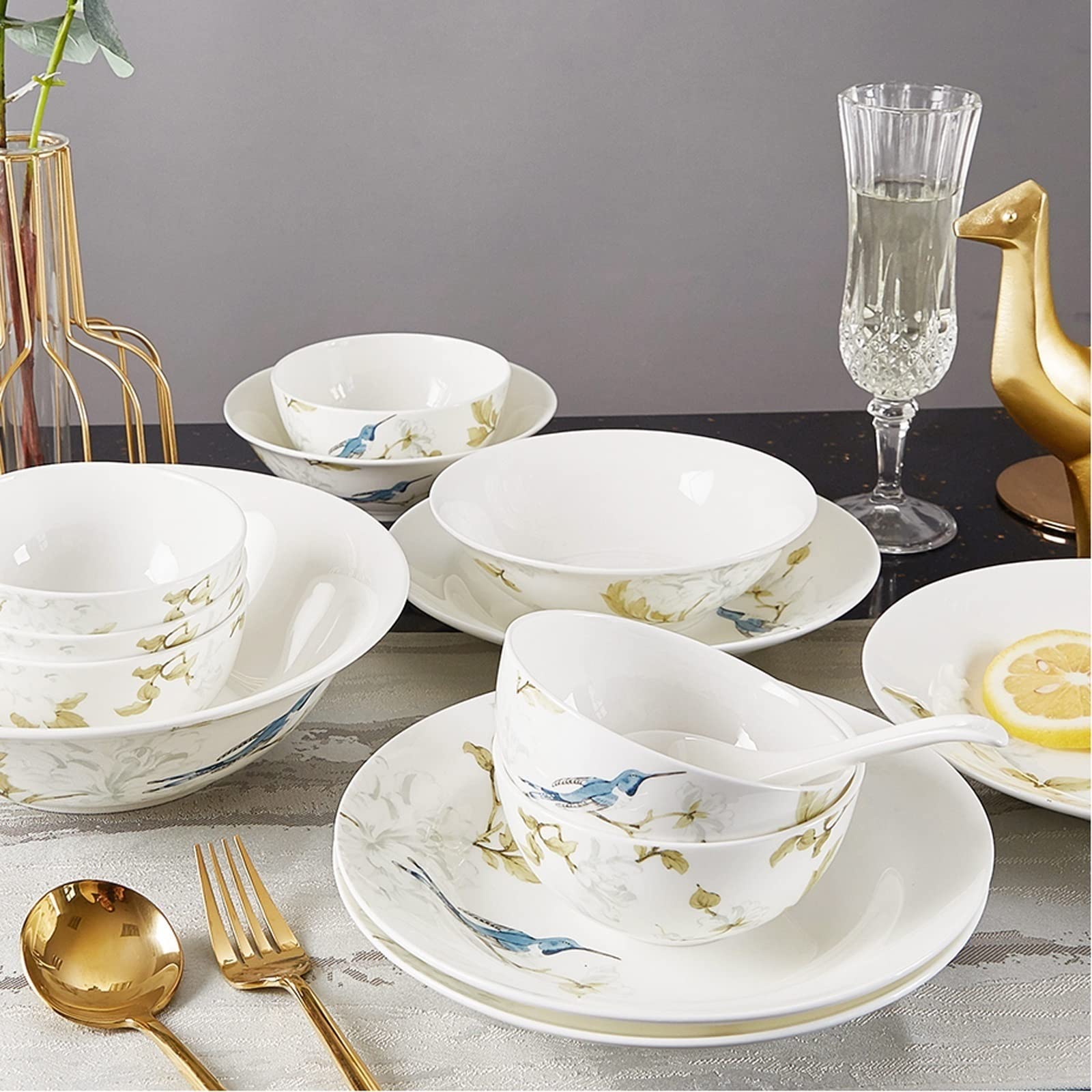 H3TF5J Ceramiczny zestaw talerzy obiadowych, 28-częściowy zestaw stołowych, nietopcy i łatwych do czyszczenia płyt obiadowych, zastawa stołowa w kuchni domowej, oszklone zastawa stołowa z wysokim