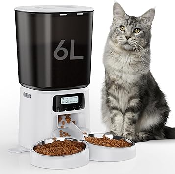 Petrice Automatic Cat Feeder for 2 Cats, 6L/25 Cups Cat Food Dispenser Programmable 30 Portions 6 Meals per Day, Timed Pet Feeder for Kitty Small Dogs with 10S Voice Record, Easy Setup, White