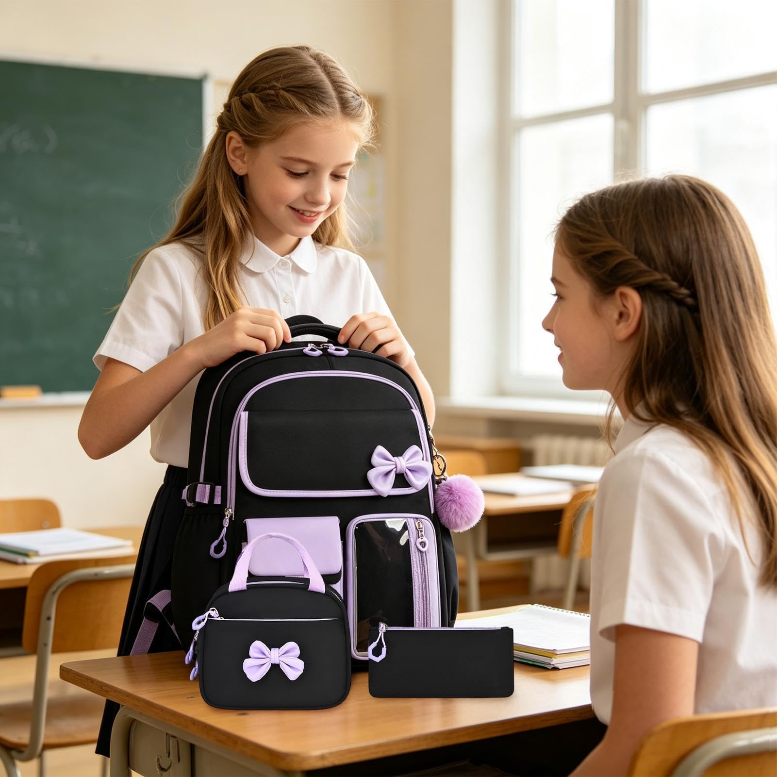 Kinder Schulrucksack Mit Lunchtasche 3-teilig Verstellbar Niedliche | Schüler Reisetasche Für Schulbücher, Kleidung, Schreibwaren, Geldbörse, Outdoor, Reisen Und Pendeln