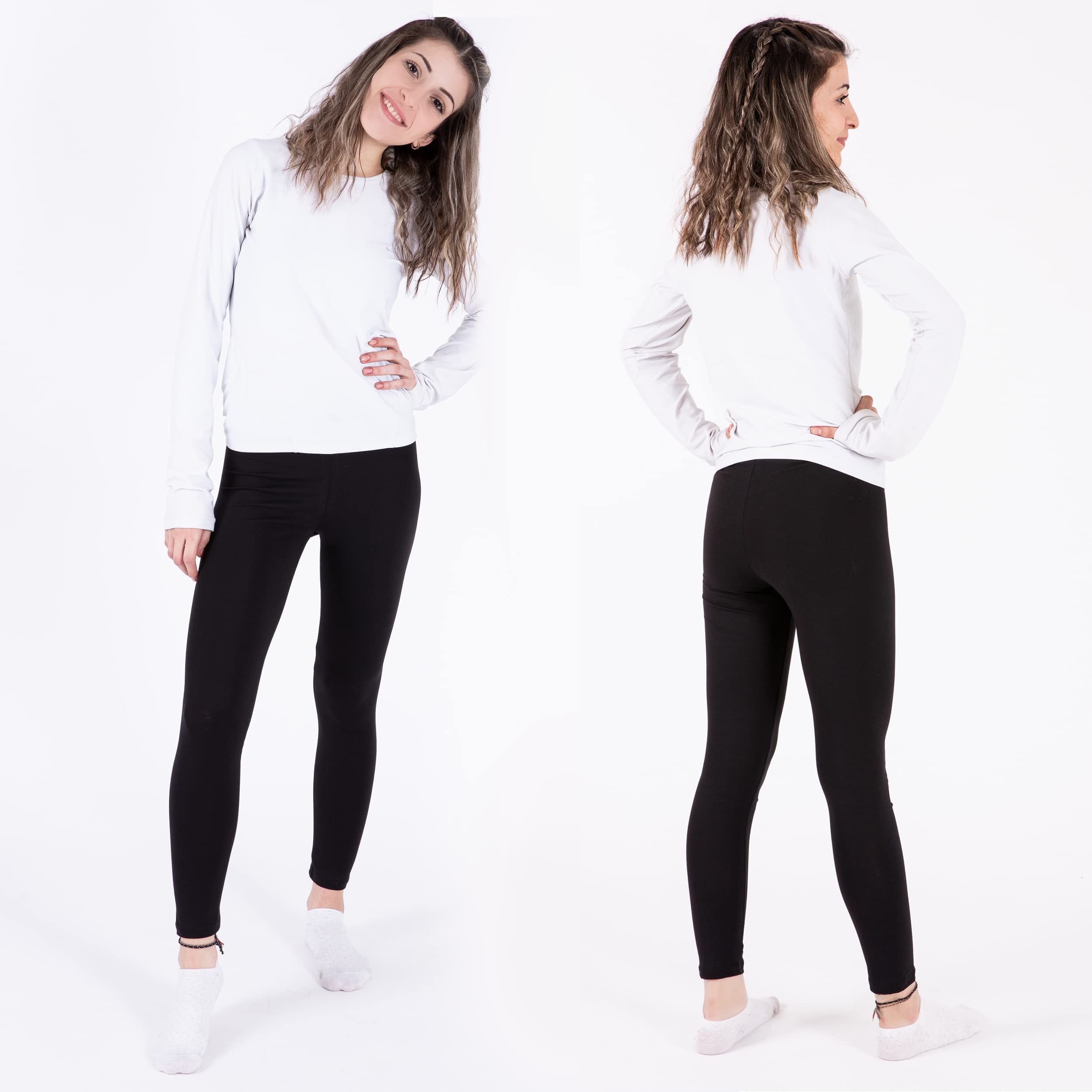 LOREZA® 3 Leggings Longs pour Filles Coton Opaque Pantalons de Loisirs élastiques Quotidiens