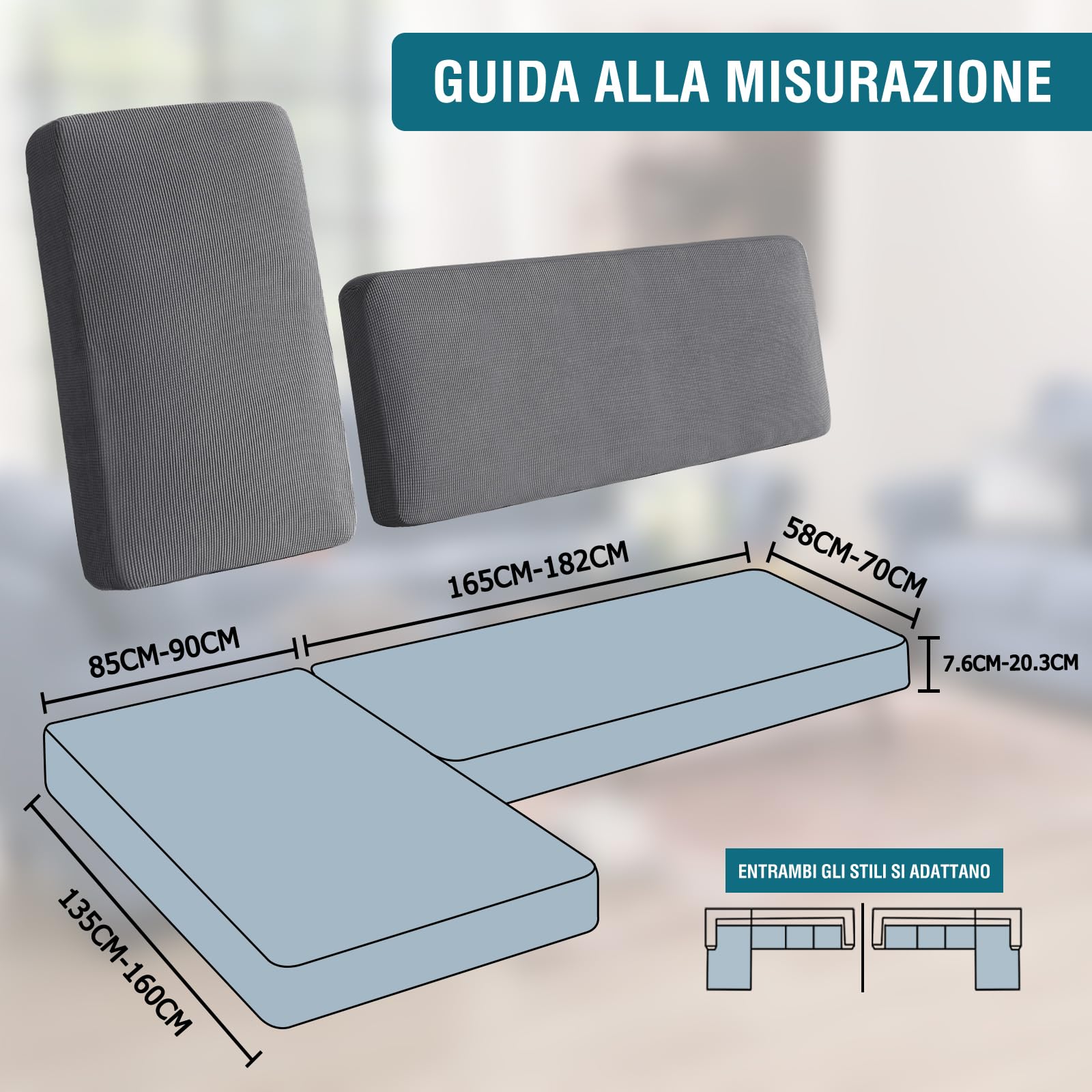 BellaHills Elasticizzato Copridivano 3 Posti Con Penisola, Copriseduta Divano, Copricuscino Divano, Soft Copri Cuscino Divano, Copri Seduta Per Divano (3 Posto + Chaiselongue, Grigio Chiaro)