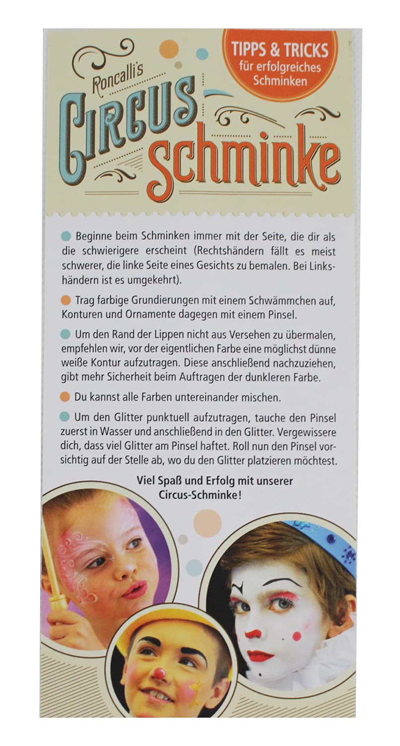 Eulenspiegel 212288 - Metall-Palette Circus Roncalli, 10 x 5 g Farben, 1 Glitter Classic Gold, 1 Glitter Perlmutt, 2 Celebration-Pinsel, 3 Schwämme
