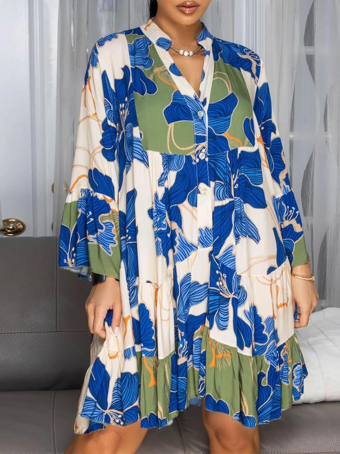 WXN Button Down Shirt Dresses for Women - Womens Summer Sundress Tops and Blouses Floral Print Shirts Casual Shift Mini Dress - Image 9