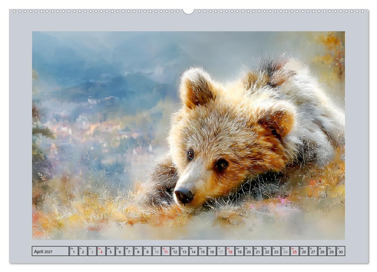 Braunbären. Teddy-Familie im Einklang mit der Natur (Wandkalender 2027 DIN A2 quer), CALVENDO Monatskalender: Malerische Illustrationen zeigen ... Licht und harmonischer Natur (CALVENDO Tiere)