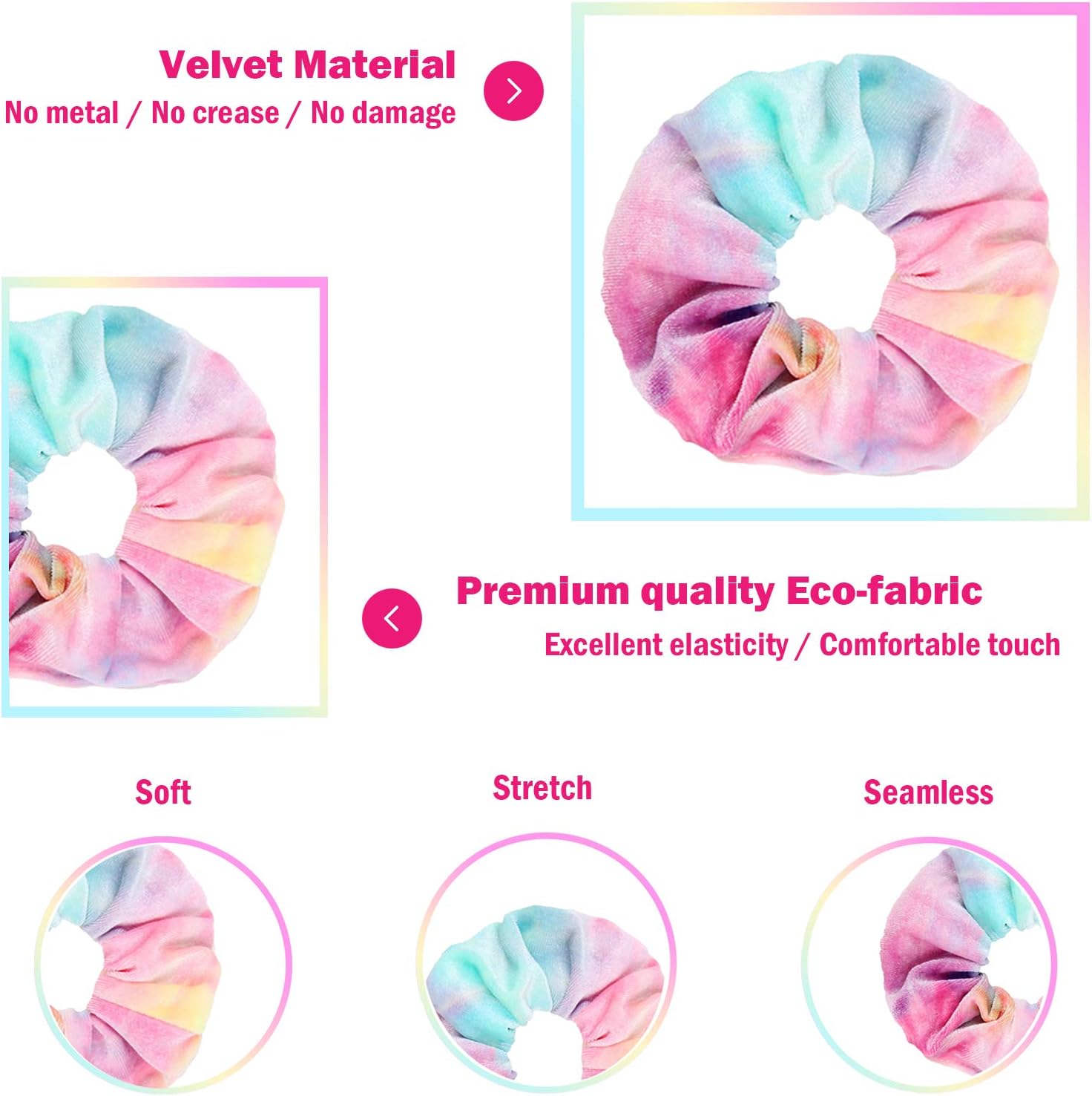 VENUSTE Tie Dye Scrunchies for Girls Premium Velvet Scrunchy for Hair Cute Rainbow Elastic Bands - Image 5