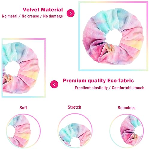Miniatura 2 de IVARYSS Scrunchies for Girls, 12 Pcs Tie Dye Velvet Scrunchies for Hair, Soft Rainbow Ponytail Holder, Cute Candy Colors Elastic Hair Bands for