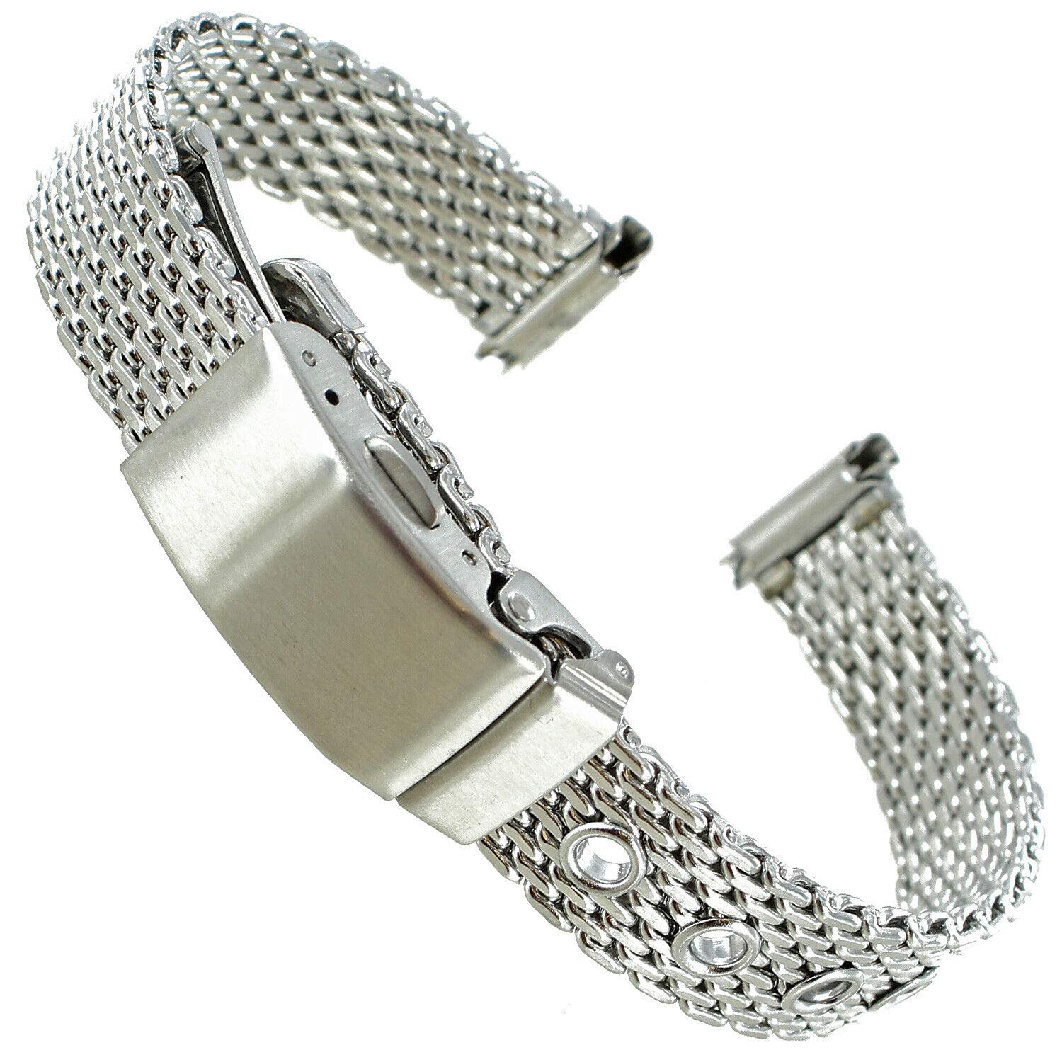 12-14mm Milano Adjustable w/Eyelets Solid Mesh Stainless Steel Watch Band 1817
