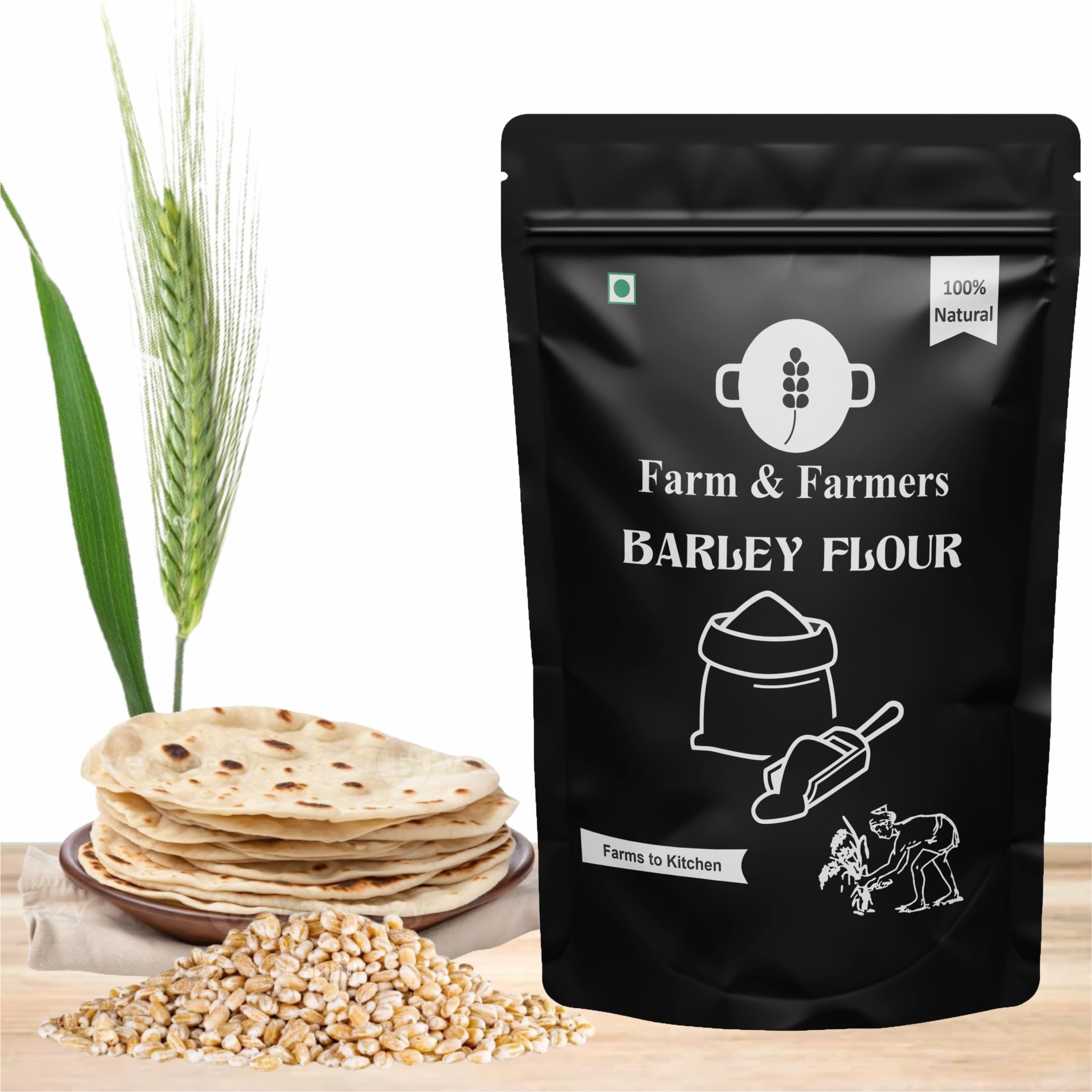 Farm & Farmers Organic Jau Sattu Flour Atta 900gm Gluten Free Barley Flour Jau Ka Sattu, Fresh from Farms 100% Vegan No Preservatives, No Trans Fats, Rich in Protein and Nutrients (900gm)