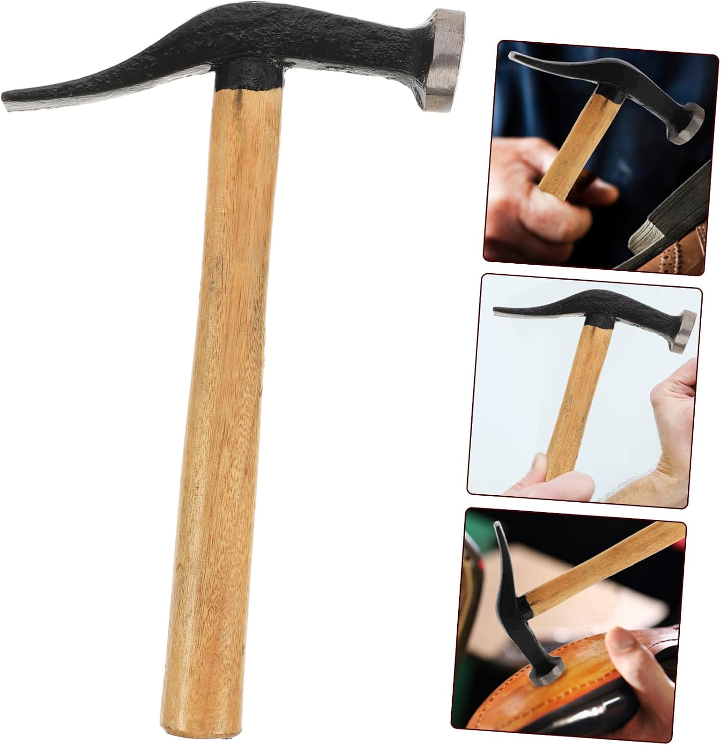 KALLORY Shoe Repair Hammer Wooden Handle Multi-function Tack Hammer for Leather Working and Shoe Making Tool for Home and Industrial Repairs