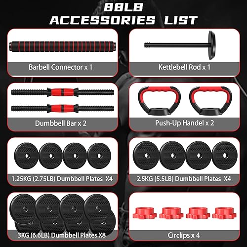 Miniatura 4 de Juego de mancuernas ajustables de 85 libras, juego de pesas 4 en 1, juego de mancuernas de peso ajustable, equipo de gimnasio en casa con mancuerna,