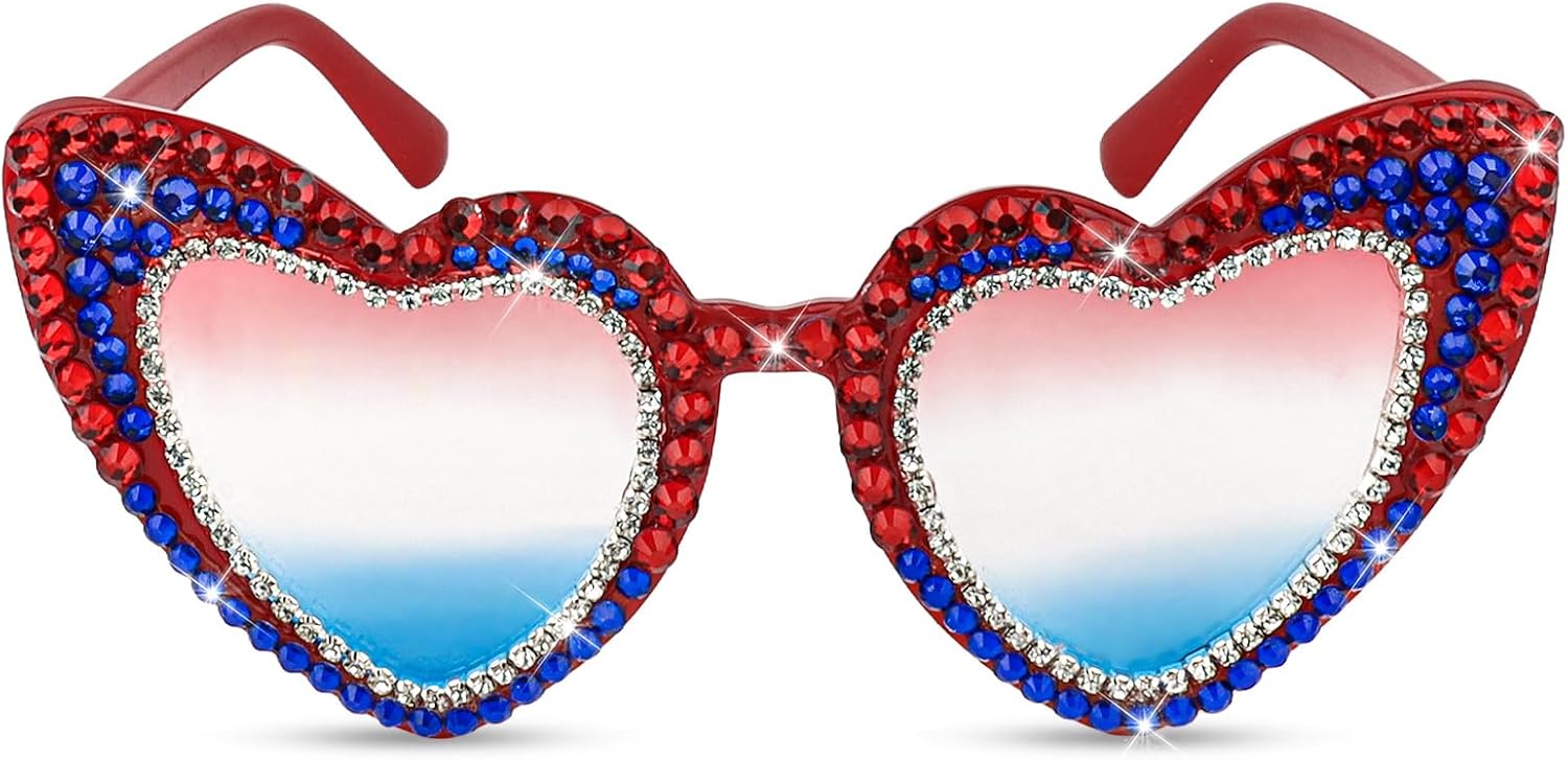 Semato 4th of July Sunglasses Patriotic Heart Glasses for Women Red White Blue Accessories for Independence Day