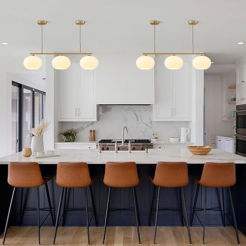 Miniatura 3 de KCO Iluminación de oro 3 luces globo colgante iluminación mediados de siglo moderno cristal blanco comedor lámpara colgante latón oro isla colgante