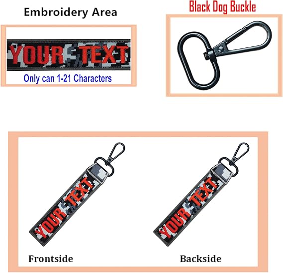 misscase Customized Keychain, Personalized Keychain Embroidery key ring accessories for Women, Men, luggage, Travel Backpack