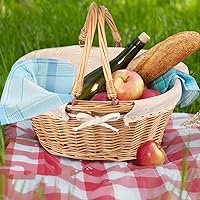 Vista 35 de 2 Pack Medium Size Wicker Basket with Handle, 12.6x9x4.7 in Wicker Picnic Basket with Liner, Empty Gift Basket, Oval Willow Woven Basket for Fruit