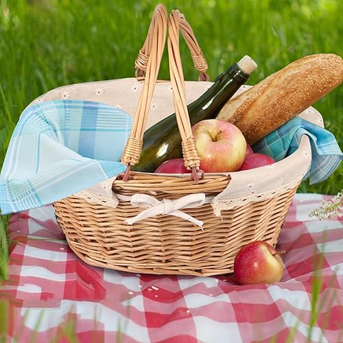 Miniatura 35 de 2 Pack Medium Size Wicker Basket with Handle, 12.6x9x4.7 in Wicker Picnic Basket with Liner, Empty Gift Basket, Oval Willow Woven Basket for Fruit