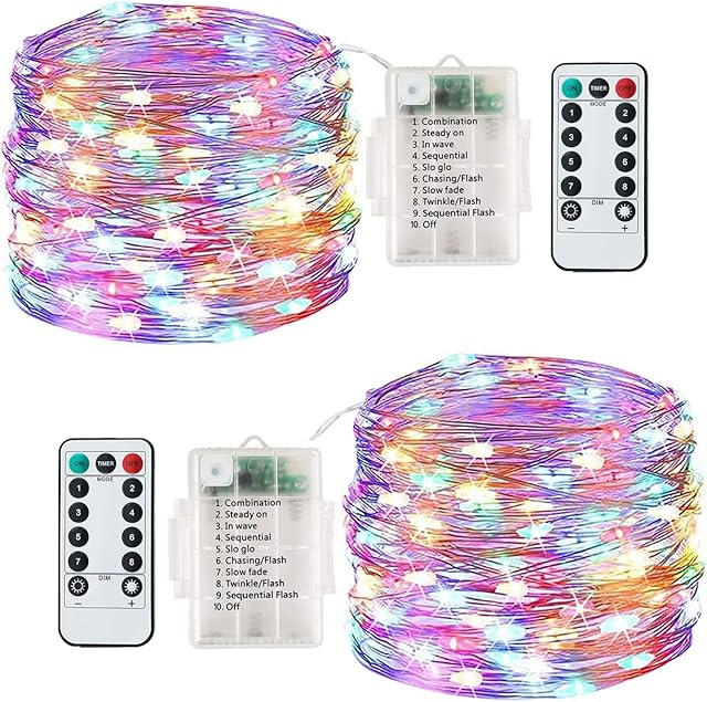 Fairy Lights Battery, 2Pack 13M 120LEDs String Lights Waterproof, with 8 Modes Remote Control Indoor/Outdoor Fairy Lights for Garden, Wedding, Party, Festival, Christmas Decorations (Multi-Coloured)