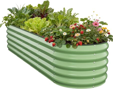Pattiumo Galvanized Raised Garden Bed 8x2x1.5 FT, Oval Metal Raised Garden Bed Outdoor Planter Box with Open Bottom, Rust-Res
