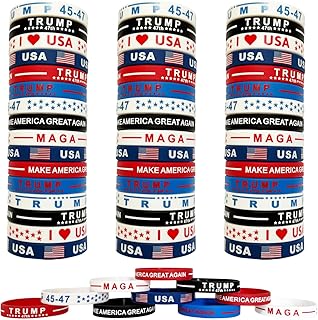 Trump Bracelets 60pcs, Make Amarica Great Again American Flag Wristband, Presidential Inauguration Day Patriotic Party Accessories, Fourth 4th of July Red White and Blue Decoration Memorial Day Favors