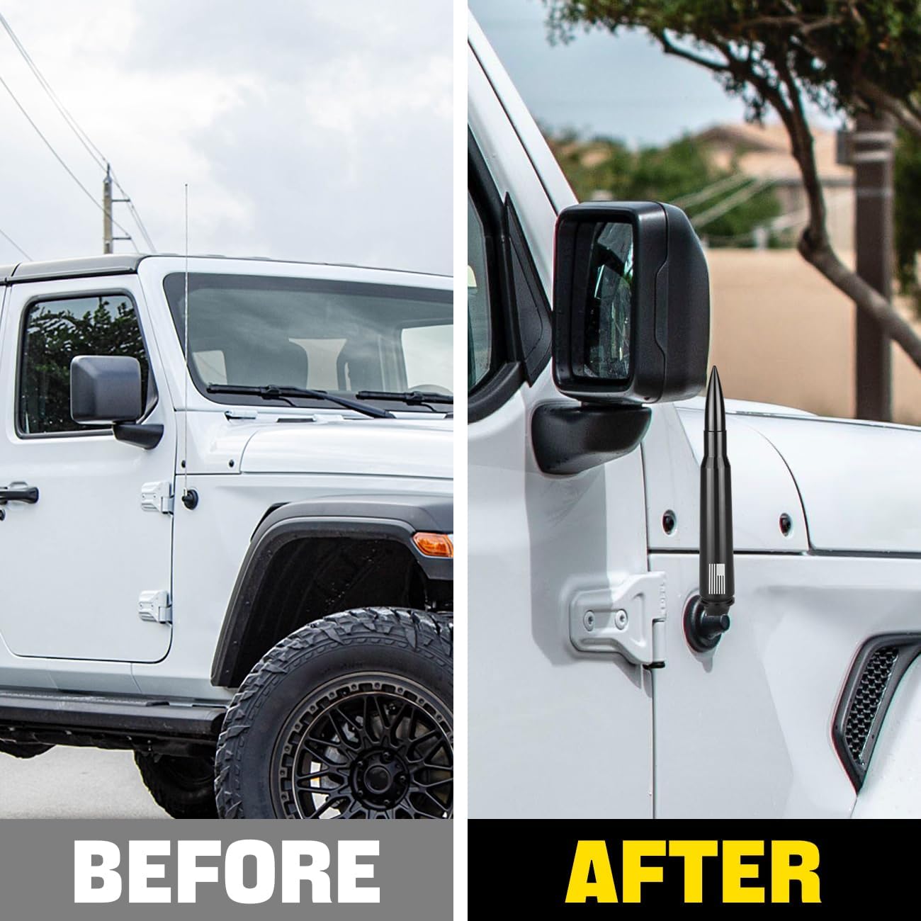 MFC 5.7" Black Antenna Mast Compatible with for Jeep Wrangler JK JL TJ Gladiator JT 1997-2024 Heavy Gauge Billet Aluminum Aerial Replacement