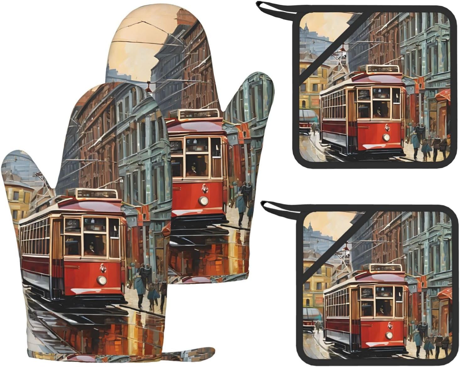 San Francisco 4pcs Oven Mitts and Pot Holders Sets for Kitchen, Silicone Oven Gloves Non-Slip Potholders Hot Pads for Baking Cooking