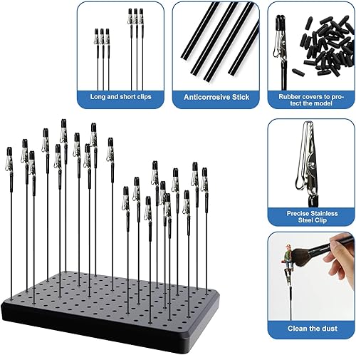 Miniatura 3 de 1 base de soporte de pintura y 1 cepillo de limpieza, 10 piezas de clip de cocodrilo de 7.3 pulgadas y 10 piezas de clip de cocodrilo de 5.9