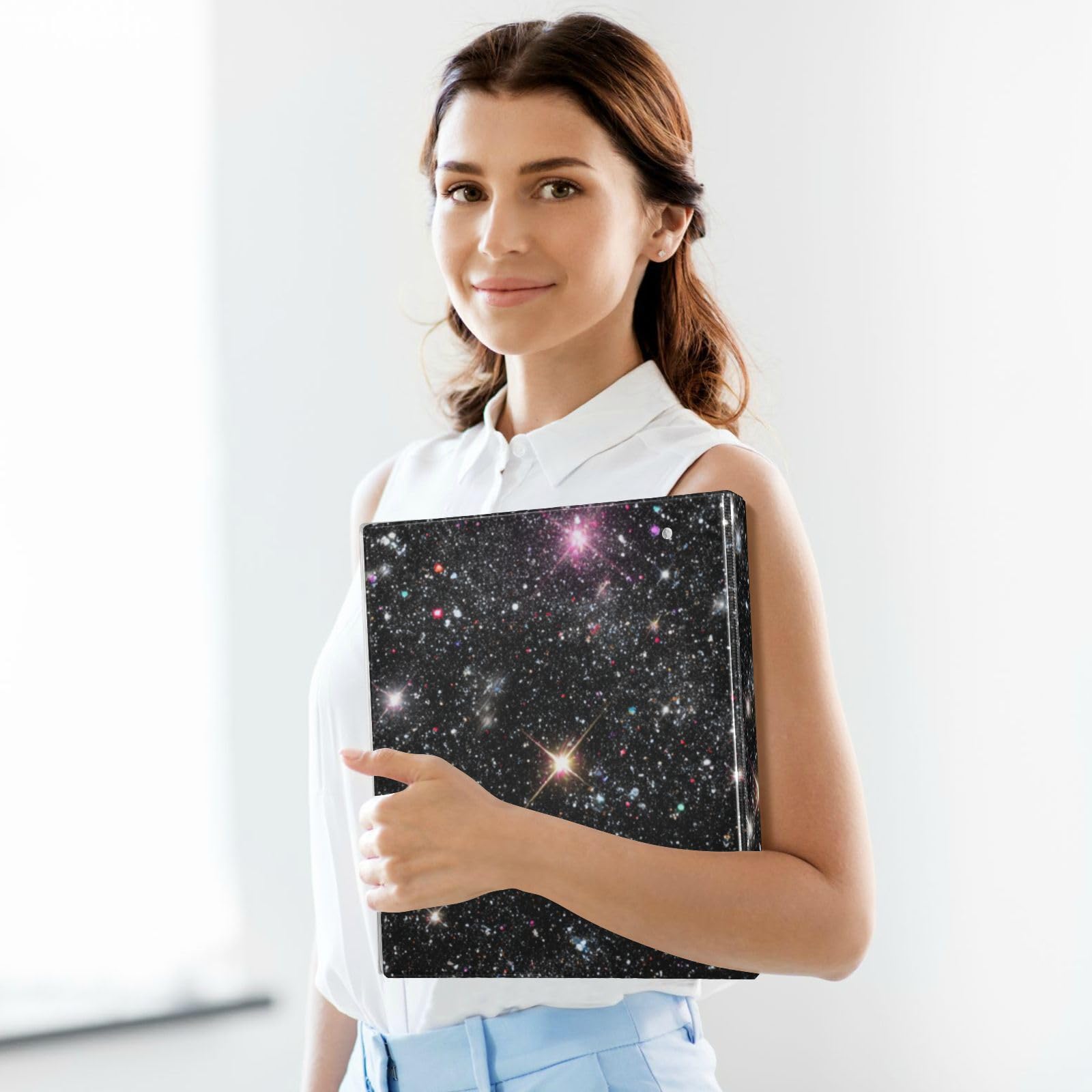 Classeur à 3 anneaux ronds à paillettes noires brillantes de 3,8 cm avec porte-bloc pouvant contenir 200 feuilles pour bureau, maison, école