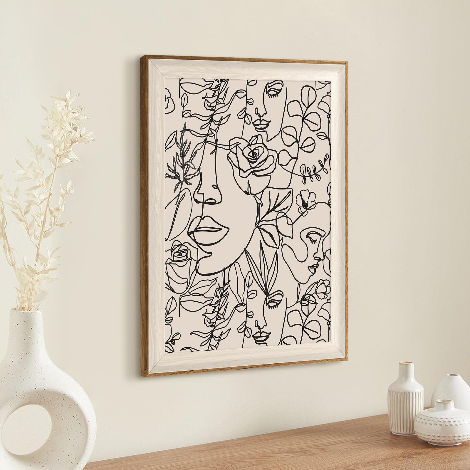 astrdecor abstract framed wall art, minimalist boho art prints women portrait line art wall decor, mid century wall prints, boho wall art canvas for living room, bedroom - 20''x30''