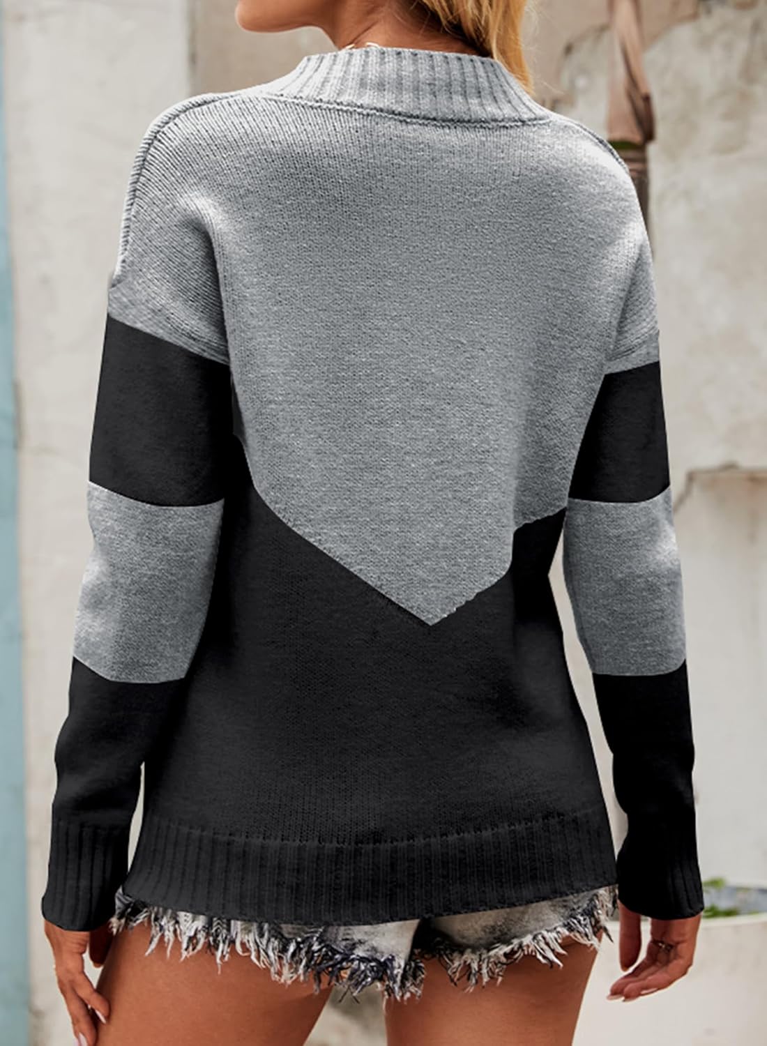 Pullover Sweaters for Women 2026 Trendy Spring V Neck Long Sleeve Color Block Lightweight Casual Knit Tops - Image 2