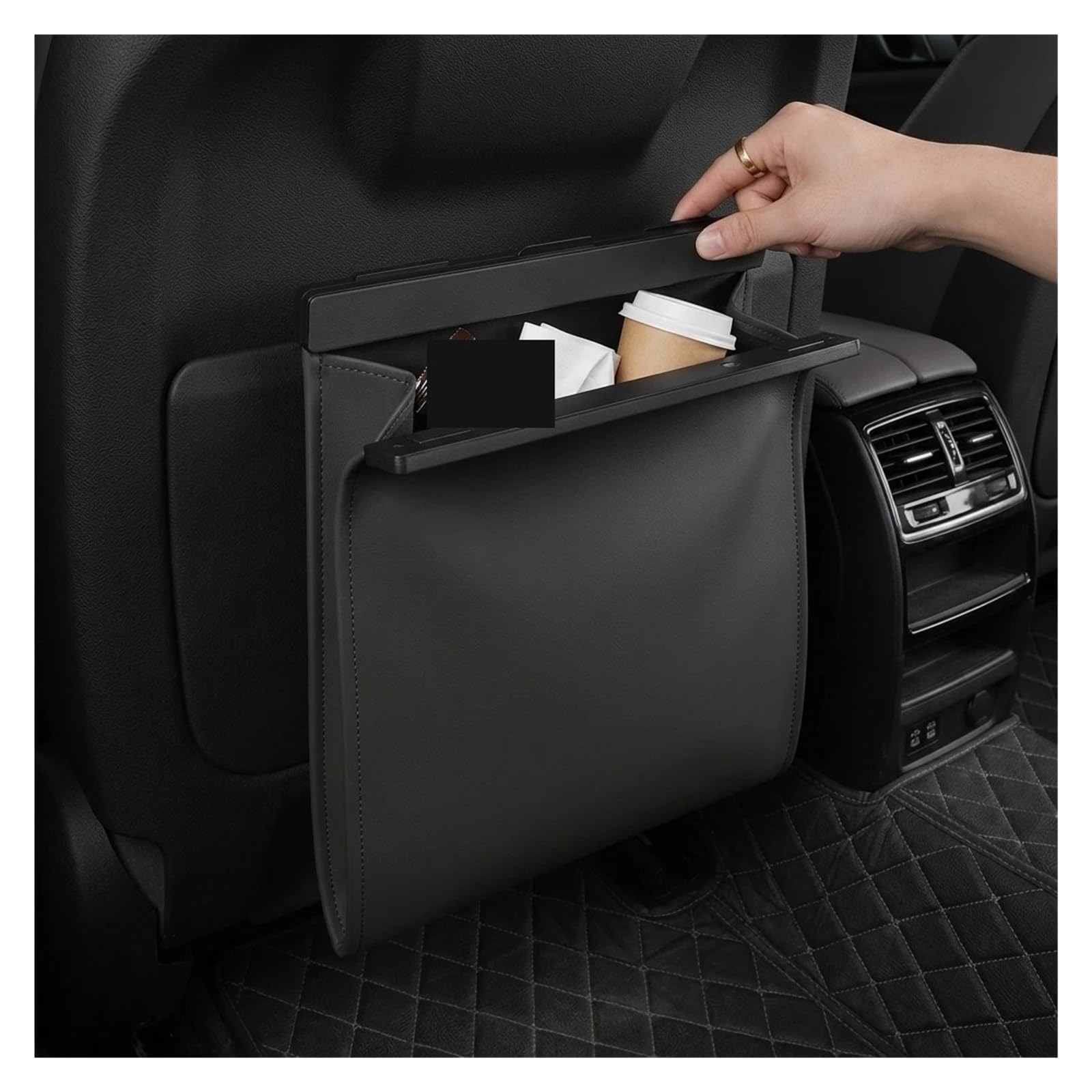 Poubelle Voiture Sac Poubelle Voiture À Adsorption Magnétique Étanche Cuir PU pour Siège Arrière Suspendue Accessoires D'intérieur Mini Poubelles Voitures(Volcanic Red)