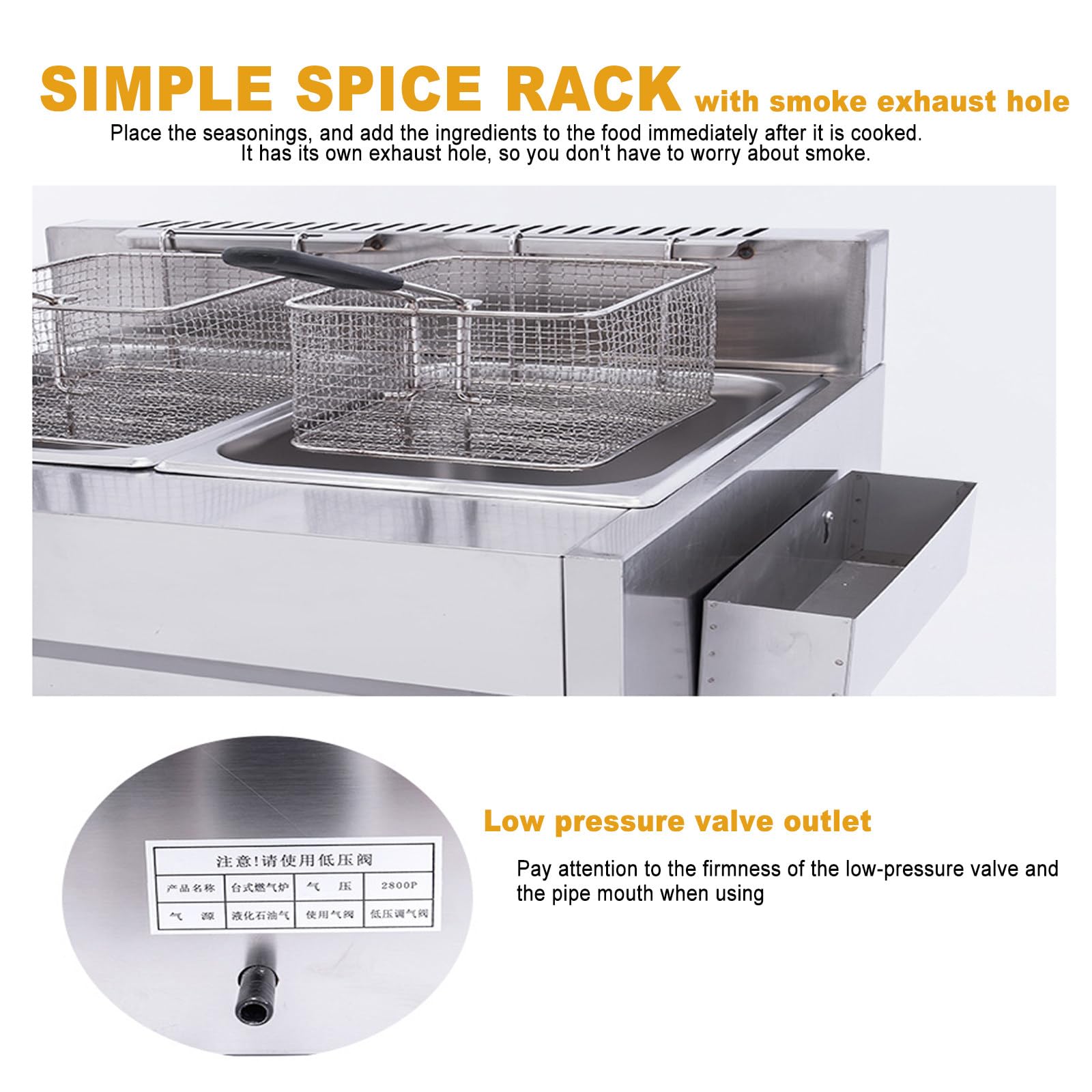 Friggitrice A Gas Industriale, Friggitrice con Cestello Grande, Friggitrice con Coperchio, Friggitrice da Cucina per Esterni, Friggitrice A Gas da Banco in Acciaio Inox, 10l X 2.