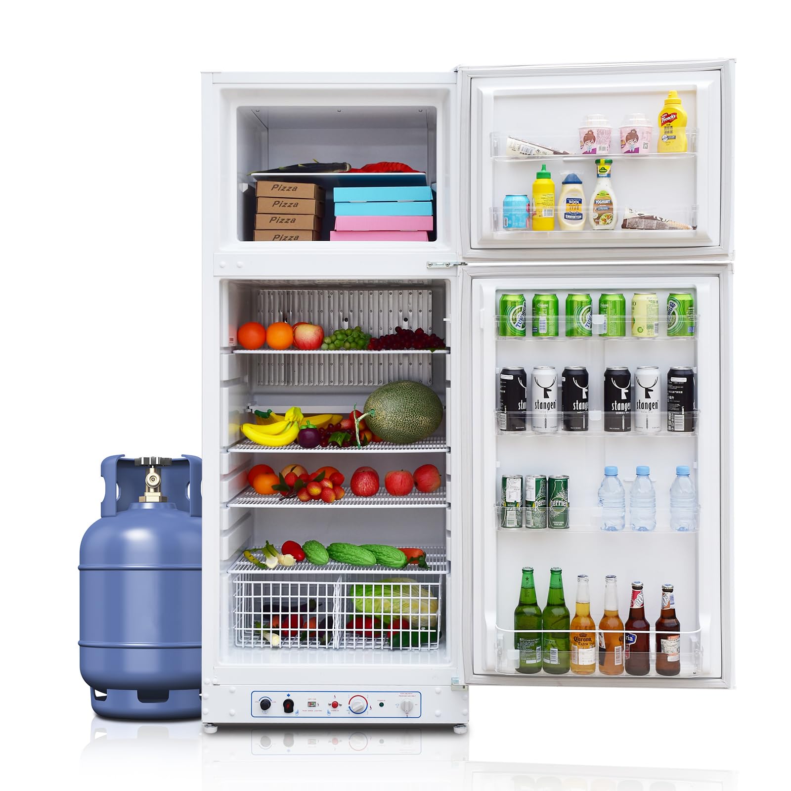 SMETA 380L Refrigerador de Gas, Refrigerador Congelador de 2 Vías de 220 V/Gas Propano con Congelador para Garaje, Caravana, Autocaravana, Color Blanco